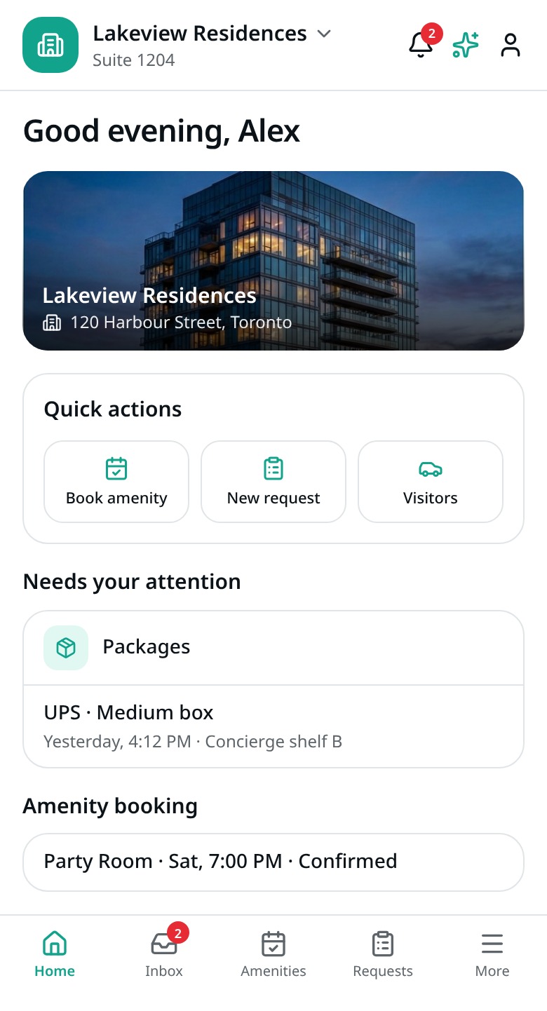 Max Condo Club resident app home screen